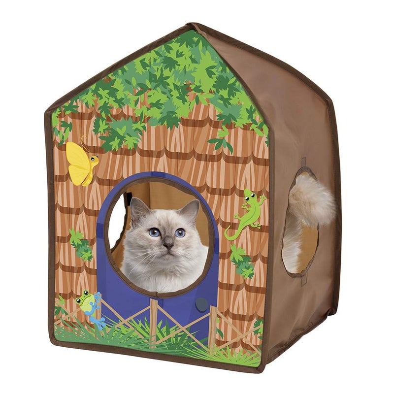 Kitty City Safari Jungle Tiger Pop-Up Cat House, Collapsible Indoor Cat Hideout with Peekaboo Openings, Lightweight Foldable Cat Playhouse - Image 3